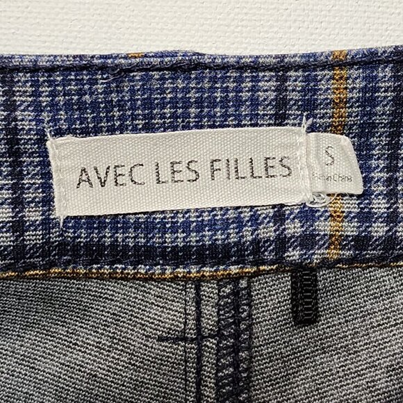 Avec Les Filles Blue Plaid Stretch Knit High Rise Skinny Pants - Picture 6 of 7